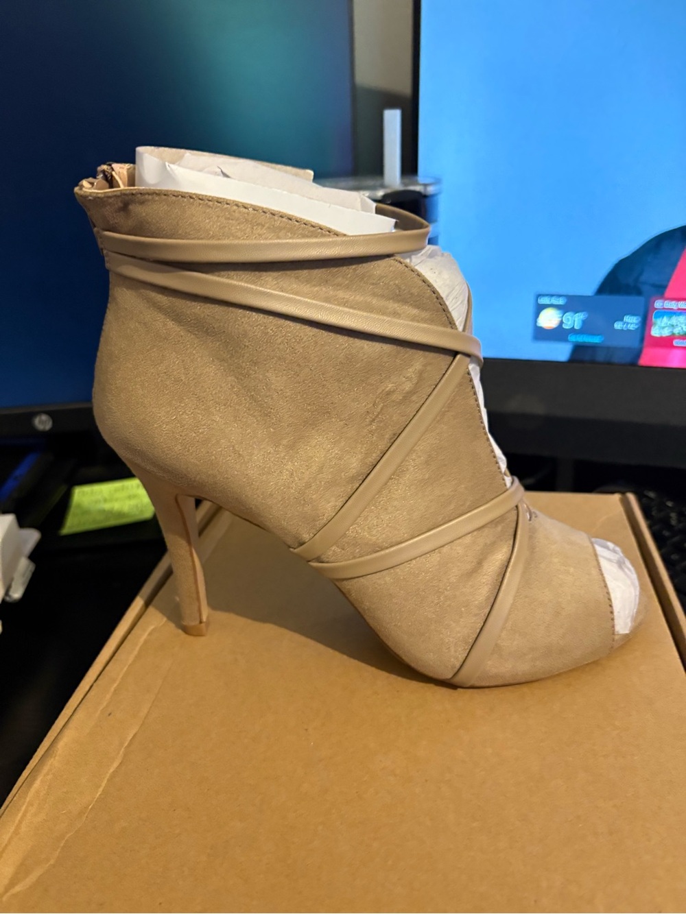 Journee Collection Gray Suede Strappy Peep-Toe Bootie